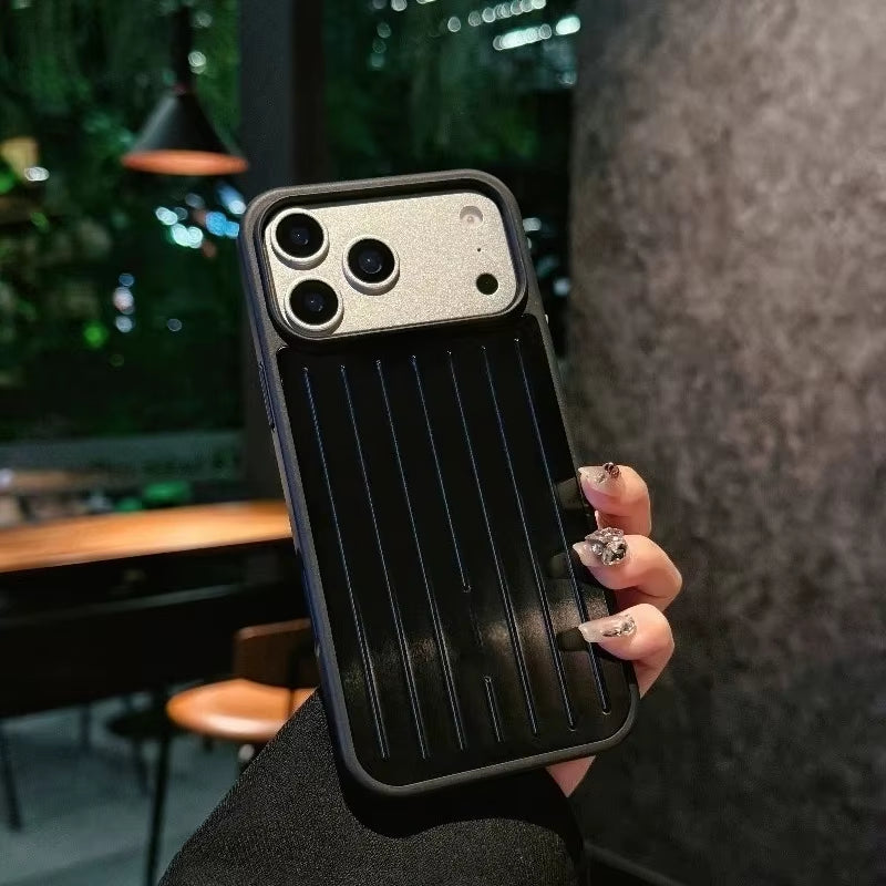 Premium Luxury Ice Feel Alloy 3D Corrugated Stripe Luggage Phone Case for Iphone 17 Pro Max 16 15 14 Anti-Drop Bumper Hard Cover