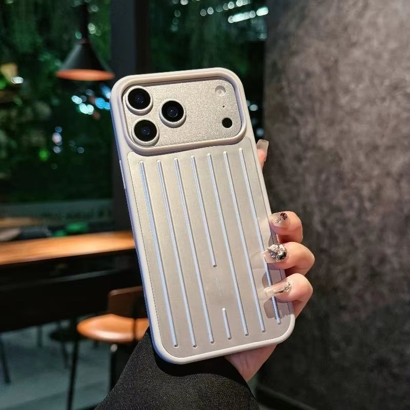 Premium Luxury Ice Feel Alloy 3D Corrugated Stripe Luggage Phone Case for Iphone 17 Pro Max 16 15 14 Anti-Drop Bumper Hard Cover