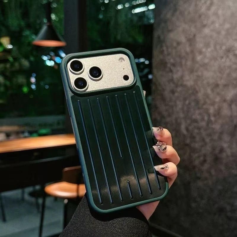 Premium Luxury Ice Feel Alloy 3D Corrugated Stripe Luggage Phone Case for Iphone 17 Pro Max 16 15 14 Anti-Drop Bumper Hard Cover