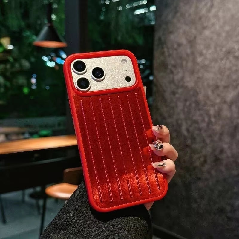 Premium Luxury Ice Feel Alloy 3D Corrugated Stripe Luggage Phone Case for Iphone 17 Pro Max 16 15 14 Anti-Drop Bumper Hard Cover