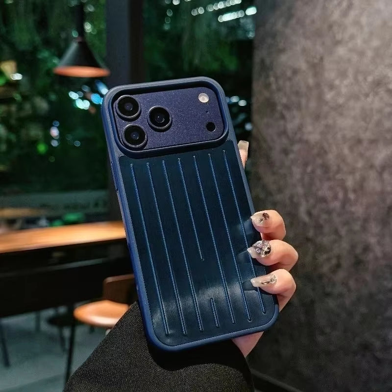 Premium Luxury Ice Feel Alloy 3D Corrugated Stripe Luggage Phone Case for Iphone 17 Pro Max 16 15 14 Anti-Drop Bumper Hard Cover