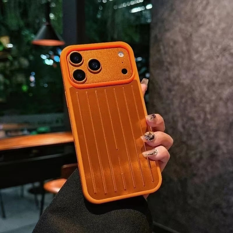 Premium Luxury Ice Feel Alloy 3D Corrugated Stripe Luggage Phone Case for Iphone 17 Pro Max 16 15 14 Anti-Drop Bumper Hard Cover